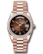  *Pre-Owned* Rolex Everose Gold Day-Date 36 Watch - Diamond Bezel - Brown OmbrÃ© Roman Dial - President Bracelet