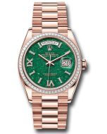  *Pre-Owned* Rolex Everose Gold Day-Date 36 Watch - Diamond Bezel - Green Aventurine Diamond Index Roman 9 Dial - President Bracelet