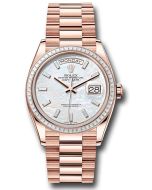  *Pre-Owned* Rolex Everose Gold Day-Date 36 Watch - Diamond Bezel - White Mother-Of-Pearl Dial - President Bracelet