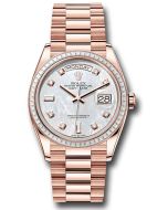 *Pre-Owned* Rolex Everose Gold Day-Date 36 Watch - Diamond Bezel - White Mother-Of-Pearl Diamond Dial - President Bracelet
