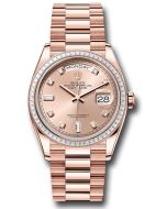  *Pre-Owned* Rolex Everose Gold Day-Date 36 Watch - Diamond Bezel - RosÃ© Diamond Dial - President Bracelet