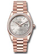 *Pre-Owned* Rolex Everose Gold Day-Date 36 Watch - Diamond Bezel - Silver Dial - President Bracelet