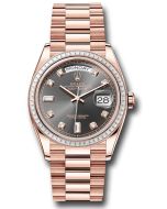  *Pre-Owned* Rolex Everose Gold Day-Date 36 Watch - Diamond Bezel - Slate Diamond Dial - President Bracelet
