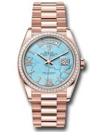  *Pre-Owned* Rolex Everose Gold Day-Date 36 Watch - Diamond Bezel - Turquoise Diamond Index Roman 9 Dial - President Bracelet
