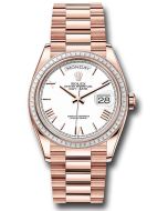  *Pre-Owned* Rolex Everose Gold Day-Date 36 Watch - Diamond Bezel - White Roman Dial - President Bracelet