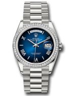  *Pre-Owned* Rolex Platinum Day-Date 36 Watch - Diamond Bezel - Blue OmbrÃ© Roman Dial - President Bracelet