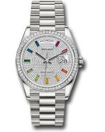  *Pre-Owned* Rolex Platinum Day-Date 36 Watch - Diamond Bezel - Diamond-Paved Dial - President Bracelet