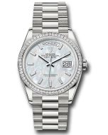  *Pre-Owned* Rolex Platinum Day-Date 36 Watch - Diamond Bezel - White Mother-Of-Pearl Dial - President Bracelet
