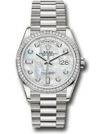  *Pre-Owned* Rolex Platinum Day-Date 36 Watch - Diamond Bezel - White Mother-Of-Pearl Diamond Dial - President Bracelet