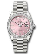 *Pre-Owned* Rolex Platinum Day-Date 36 Watch - Diamond Bezel - Pink Dial - President Bracelet