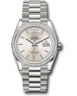  *Pre-Owned* Rolex Platinum Day-Date 36 Watch - Diamond Bezel - Silver Index Dial - President Bracelet