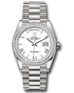  *Pre-Owned* Rolex Platinum Day-Date 36 Watch - Diamond Bezel - White Roman Dial - President Bracelet