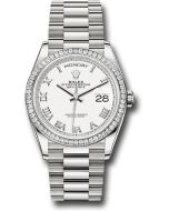  *Pre-Owned* Rolex Platinum Day-Date 36 Watch - Diamond Bezel - White Roman Dial - President Bracelet
