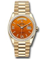 *Pre-Owned* Rolex Yellow Gold Day-Date 36 Watch - Diamond Bezel - Carnelian Diamond Index Roman 9 Dial - President Bracelet