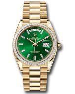  *Pre-Owned* Rolex Yellow Gold Day-Date 36 Watch - Diamond Bezel - Green Dial - President Bracelet
