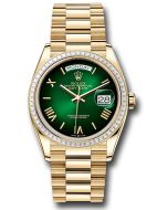  *Pre-Owned* Rolex Yellow Gold Day-Date 36 Watch - Diamond Bezel - Green OmbrÃ© Roman Dial - President Bracelet