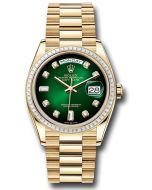  *Pre-Owned* Rolex Yellow Gold Day-Date 36 Watch - Diamond Bezel - Green OmbreÌ Diamond Dial - President Bracelet
