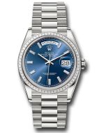 *Pre-Owned* Rolex White Gold Day-Date 36 Watch - Diamond Bezel - Blue Dial - President Bracelet