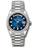  *Pre-Owned* Rolex White Gold Day-Date 36 Watch - Diamond Bezel - Blue OmbreÌ Diamond Dial - President Bracelet
