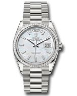  *Pre-Owned* Rolex White Gold Day-Date 36 Watch - Diamond Bezel - White Mother-Of-Pearl Dial - President Bracelet