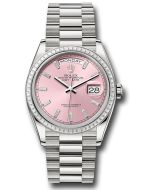 *Pre-Owned* Rolex White Gold Day-Date 36 Watch - Diamond Bezel - Pink Dial - President Bracelet
