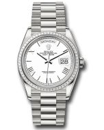  *Pre-Owned* Rolex White Gold Day-Date 36 Watch - Diamond Bezel - White Roman Dial - President Bracelet