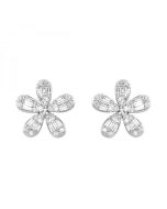 10K White Gold Diamond Flower Earrings 0.5Ctw