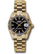  *Pre-Owned* Rolex Yellow Gold Datejust 31 Watch - Fluted Bezel - Black Index Dial - President Bracelet