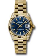  *Pre-Owned* Rolex Yellow Gold Datejust 31 Watch - Fluted Bezel - Blue Index Dial - President Bracelet