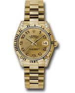  *Pre-Owned* Rolex Yellow Gold Datejust 31 Watch - Fluted Bezel - Champagne Concentric Circle Arabic Dial - President Bracelet