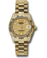  *Pre-Owned* Rolex Yellow Gold Datejust 31 Watch - Fluted Bezel - Champagne Index Dial - President Bracelet