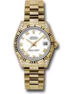 *Pre-Owned* Rolex Yellow Gold Datejust 31 Watch - Fluted Bezel - White Roman Dial - President Bracelet