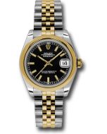   *Pre-Owned* Rolex Steel and Yellow Gold Datejust 31 Watch - Domed Bezel - Black Index Dial - Jubilee Bracelet