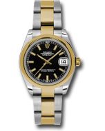  *Pre-Owned* Rolex Steel and Yellow Gold Datejust 31 Watch - Domed Bezel - Black Index Dial - Oyster Bracelet