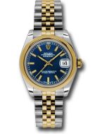  *Pre-Owned* Rolex Steel and Yellow Gold Datejust 31 Watch - Domed Bezel - Blue Index Dial - Jubilee Bracelet