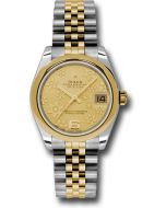  *Pre-Owned* Rolex Steel and Yellow Gold Datejust 31 Watch - Domed Bezel - Champagne Floral Motif Dial - Jubilee Bracelet