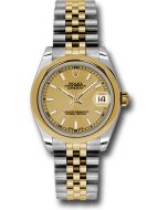*Pre-Owned* Rolex Steel and Yellow Gold Datejust 31 Watch - Domed Bezel - Champagne Index Dial - Jubilee Bracelet