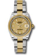  *Pre-Owned* Rolex Steel and Yellow Gold Datejust 31 Watch - Domed Bezel - Champagne Index Dial - Oyster Bracelet