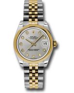 *Pre-Owned* Rolex Steel and Yellow Gold Datejust 31 Watch - Domed Bezel - Silver Diamond Dial - Jubilee Bracelet