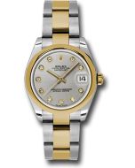  *Pre-Owned* Rolex Steel and Yellow Gold Datejust 31 Watch - Domed Bezel - Silver Diamond Dial - Oyster Bracelet