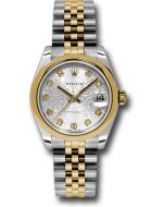  *Pre-Owned* Rolex Steel and Yellow Gold Datejust 31 Watch - Domed Bezel - Silver Jubilee Diamond Dial - Jubilee Bracelet