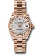  *Pre-Owned* Rolex Pink Gold Datejust 31 Watch - Domed Bezel - Mother-Of-Pearl Diamond Dial - President Bracelet