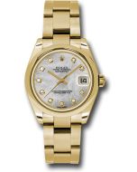  *Pre-Owned* Rolex Yellow Gold Datejust 31 Watch - Domed Bezel - White Mother-Of-Pearl Diamond Dial - Oyster Bracelet