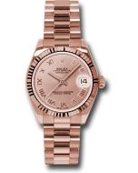  *Pre-Owned* Rolex Pink Gold Datejust 31 Watch - Fluted Bezel - Pink Champagne Roman Dial - President Bracelet