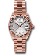   *Pre-Owned* Rolex Pink Gold Datejust 31 Watch - Fluted Bezel - Silver Jubilee Diamond Dial - President Bracelet