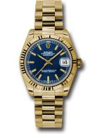  *Pre-Owned* Rolex Yellow Gold Datejust 31 Watch - Fluted Bezel - Blue Index Dial - President Bracelet