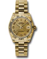 *Pre-Owned* Rolex Yellow Gold Datejust 31 Watch - Fluted Bezel - Champagne Concentric Circle Arabic Dial - President Bracelet
