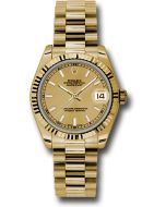  *Pre-Owned* Rolex Yellow Gold Datejust 31 Watch - Fluted Bezel - Champagne Index Dial - President Bracelet