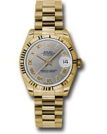  *Pre-Owned* Rolex Yellow Gold Datejust 31 Watch - Fluted Bezel - Gray Roman Dial - President Bracelet