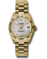  *Pre-Owned* Rolex Yellow Gold Datejust 31 Watch - Fluted Bezel - Mother-Of-Pearl Diamond Dial - President Bracelet